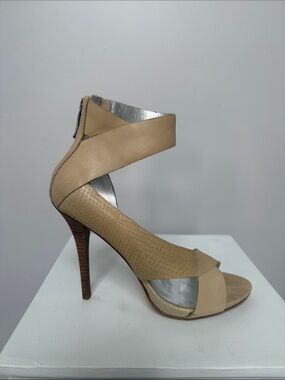 Marciano Women’s Tan Strappy Snake Skin High Heel Sandal
